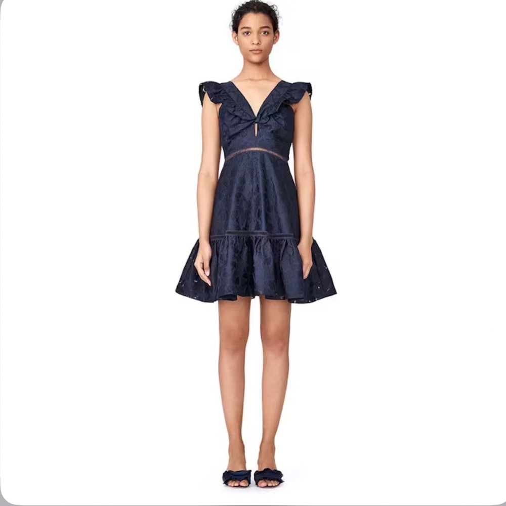 NWT Rebecca Taylor Aly Floral Bloom Jacquard Navy Dress